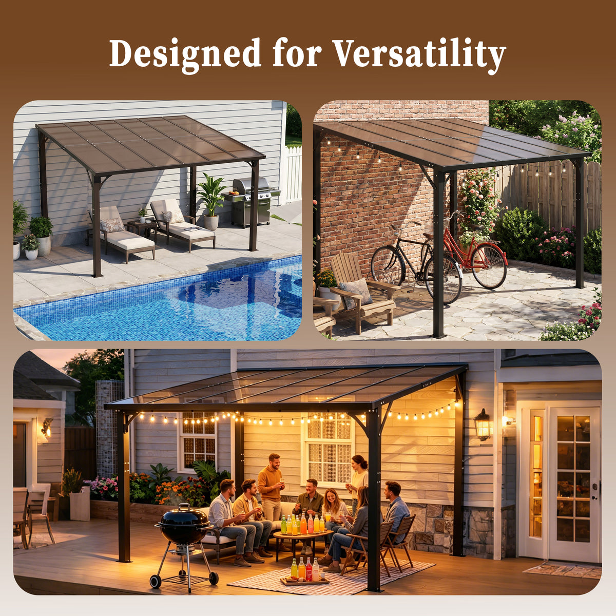 12x10 FT Hardtop Gazebo, Outdoor Patio Pergola with Tinted Polycarbonate Roof