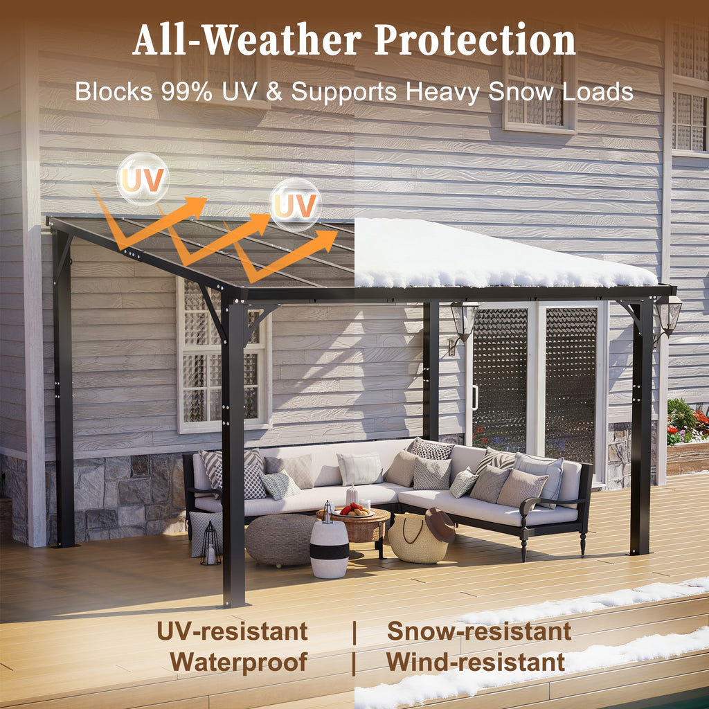 12x10 FT Hardtop Gazebo, Outdoor Patio Pergola with Tinted Polycarbonate Roof