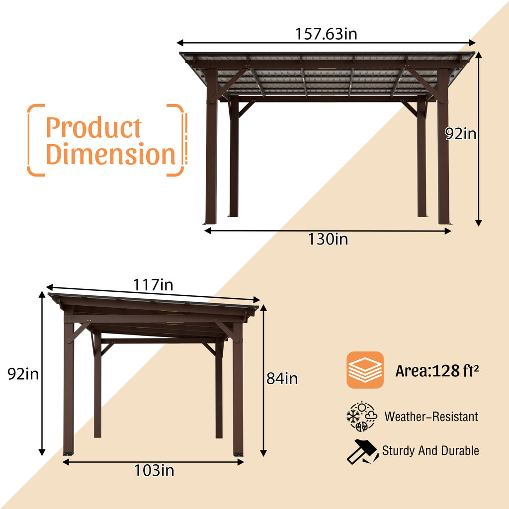 13x10ft Wooden Garden Gazebo with Metal Roof, Spacious Outdoor Patio Shade Structure for Backyard & Garden