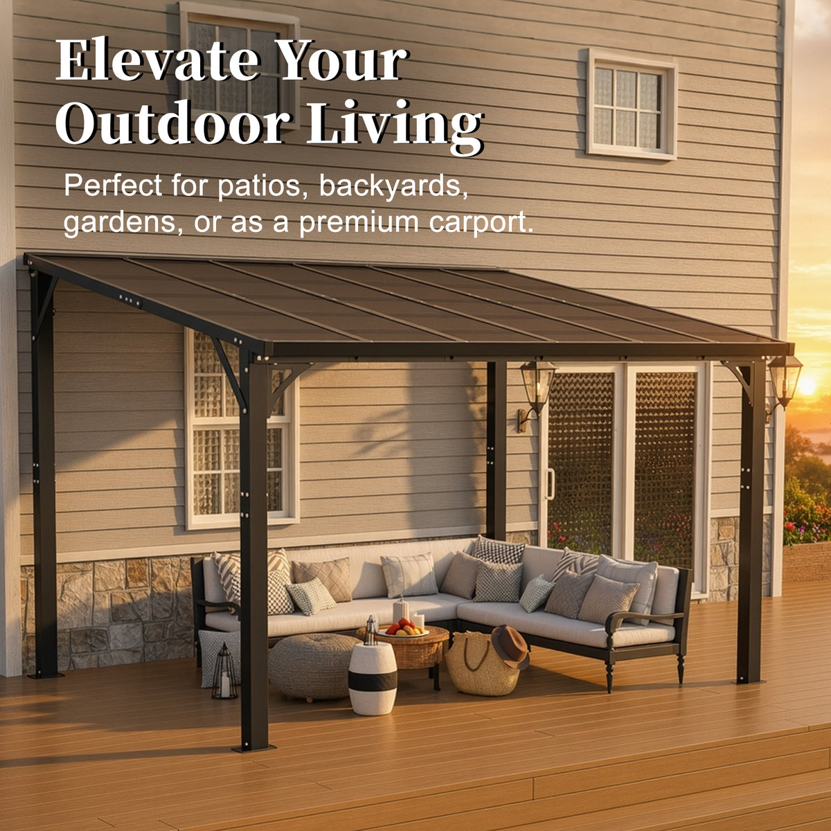 12x10 FT Hardtop Gazebo, Outdoor Patio Pergola with Tinted Polycarbonate Roof