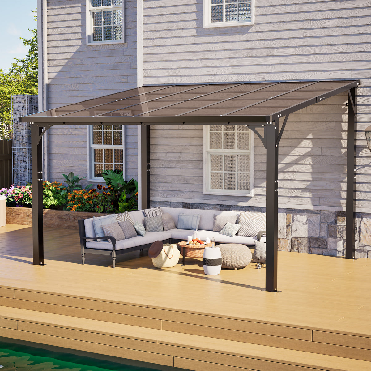 12x10 FT Hardtop Gazebo, Outdoor Patio Pergola with Tinted Polycarbonate Roof