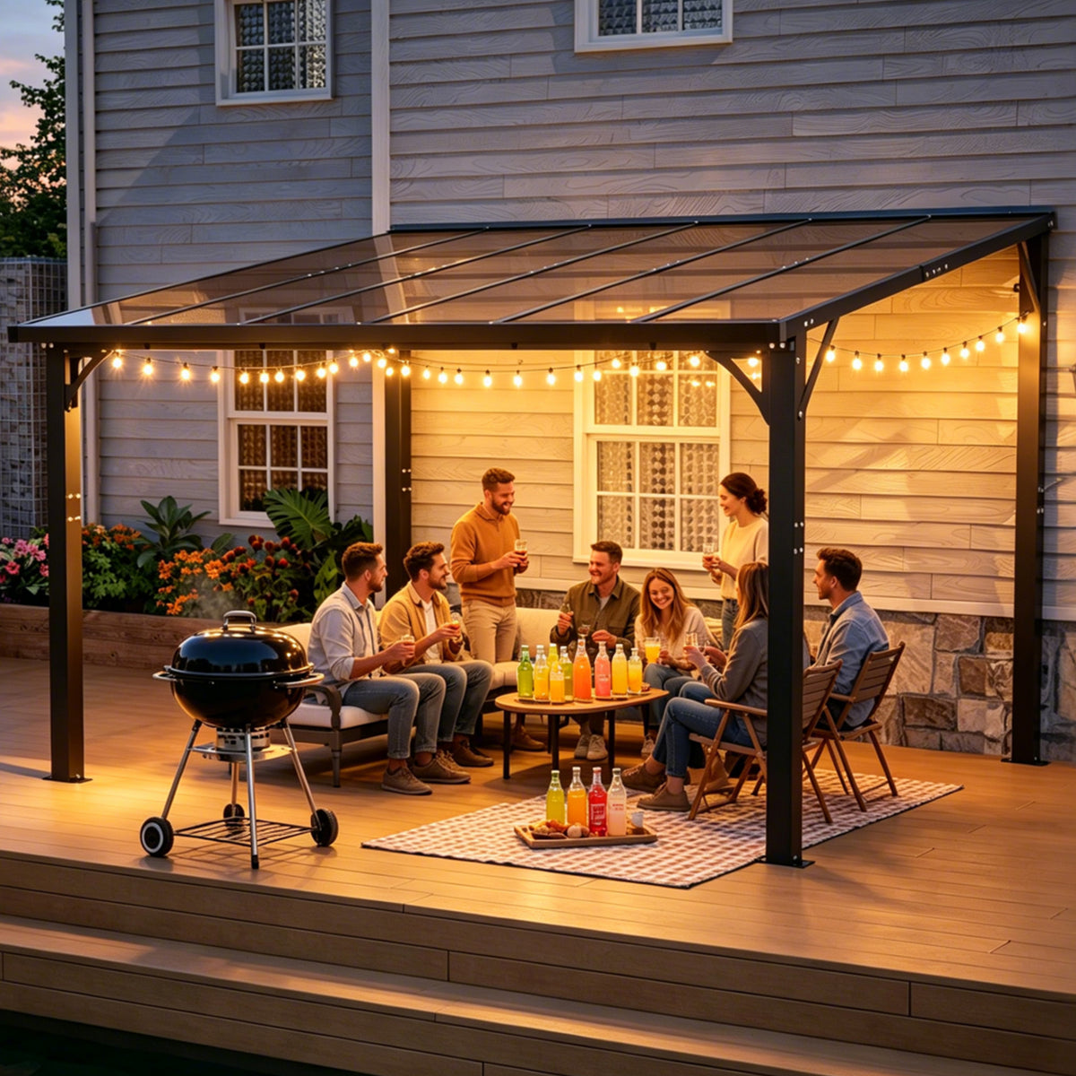12x10 FT Hardtop Gazebo, Outdoor Patio Pergola with Tinted Polycarbonate Roof