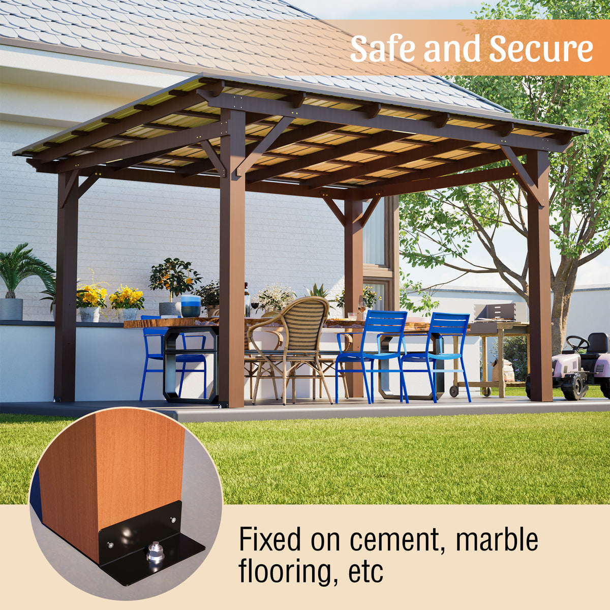 13x10ft Wooden Garden Gazebo with Metal Roof, Spacious Outdoor Patio Shade Structure for Backyard & Garden