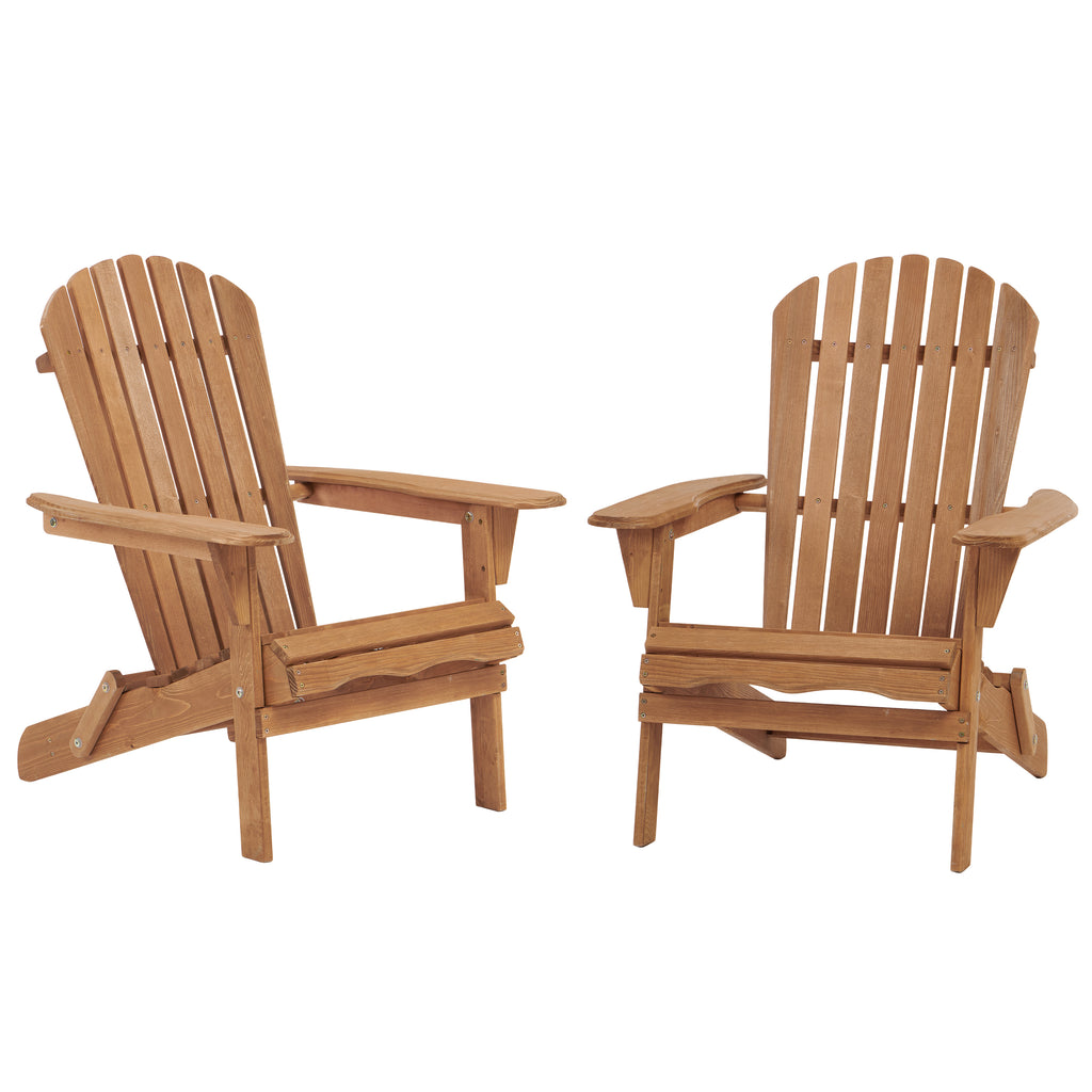 Outdoor Wooden Folding Adirondack Chair Set of 2 with Pre-Assembled Backrest in Light Brown, Solid Wood Patio Chair for Garden Backyard Porch Pool Deck Firepit