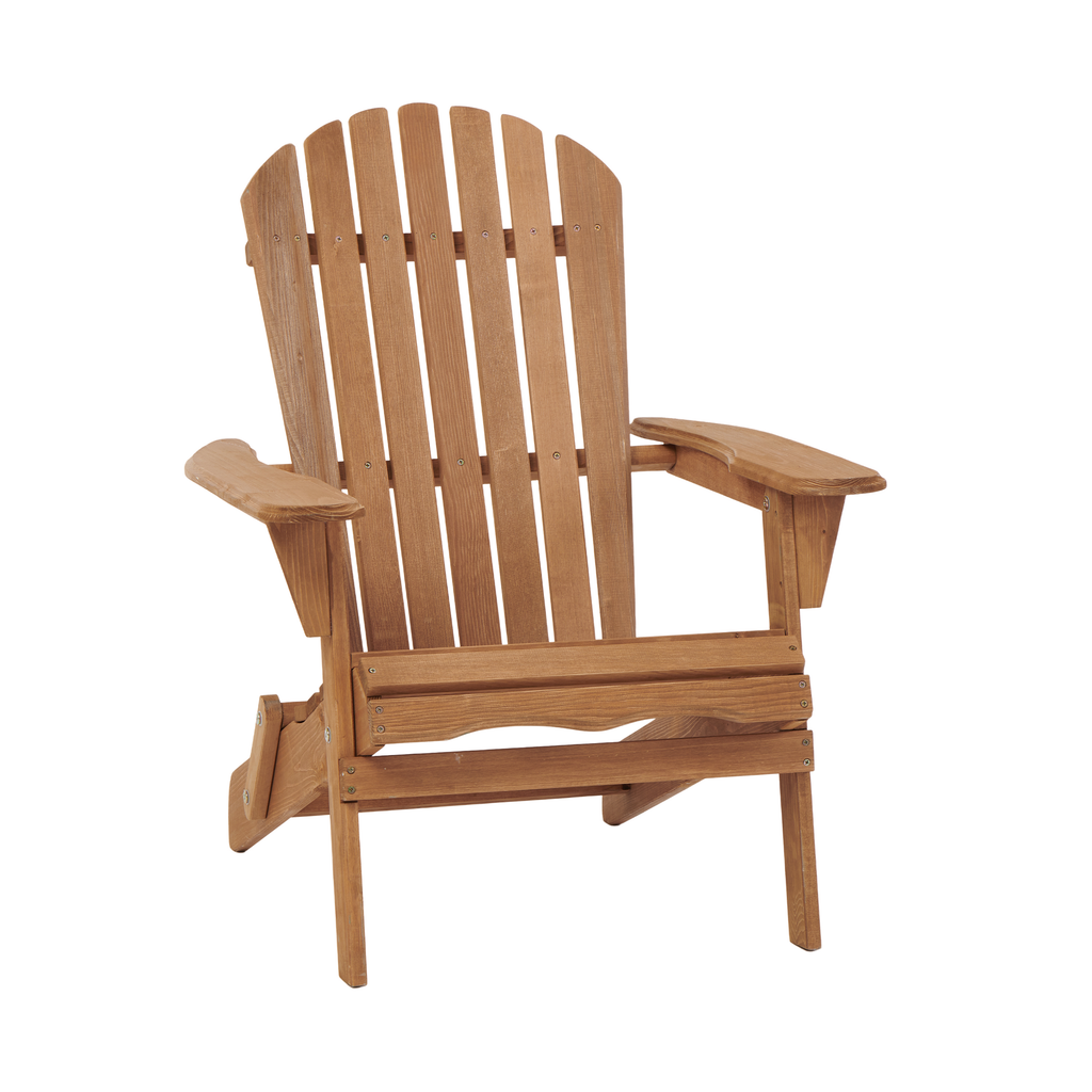 Outdoor Wooden Folding Adirondack Chair Set of 2 with Pre-Assembled Backrest in Light Brown, Solid Wood Patio Chair for Garden Backyard Porch Pool Deck Firepit