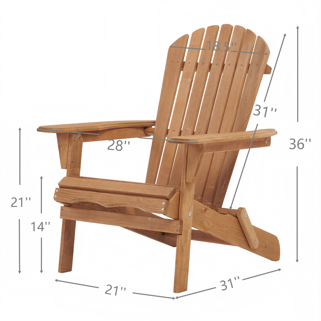 Outdoor Wooden Folding Adirondack Chair Set of 2 with Pre-Assembled Backrest in Light Brown, Solid Wood Patio Chair for Garden Backyard Porch Pool Deck Firepit