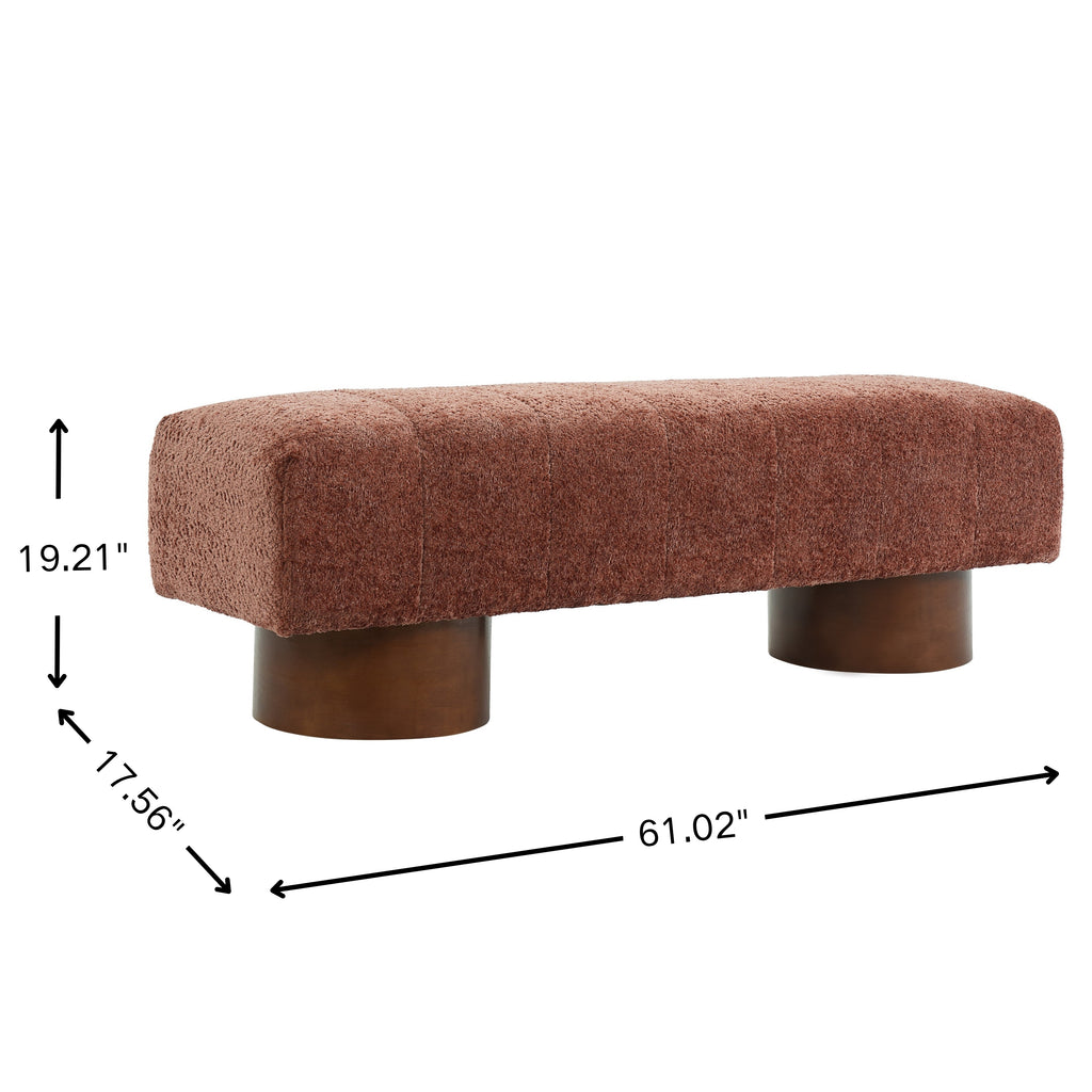 Rust Red Boucle Upholstered Indoor Dining Bench with Rubber & Plywood Frame, 61.02" L Modern Accent Bench in Rust Red Fabric, Sturdy Construction for 250 lbs Capacity