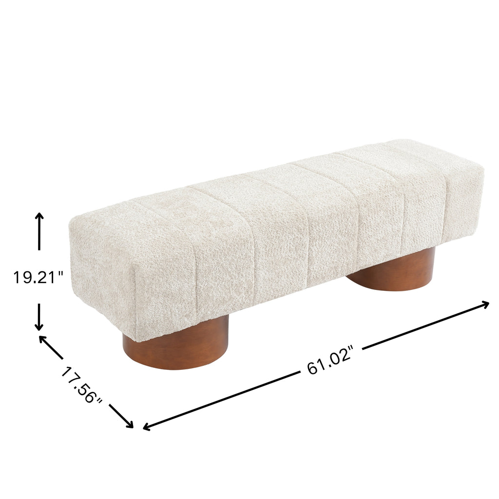 Beige Boucle Upholstered Indoor Dining Bench with Rubber & Plywood Frame, 61.02" L Modern Accent Bench, 250 lbs Capacity