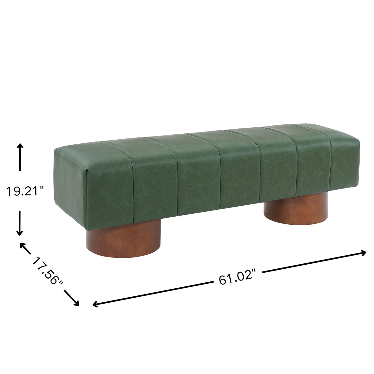 Modern Green PU Upholstered Dining Bench with Rubber & Plywood Frame, 61.02" L, 250 lbs Capacity