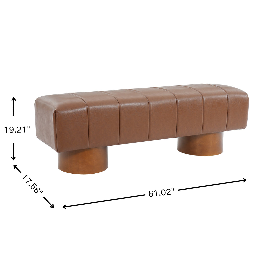 Brown PU Upholstered Indoor Dining Bench with Rubber & Plywood Frame, 61.02" L Modern Accent Bench, 250 lbs Capacity