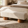 Beige Boucle Upholstered Indoor Dining Bench with Rubber & Plywood Frame, 61.02" L Modern Accent Bench, 250 lbs Capacity