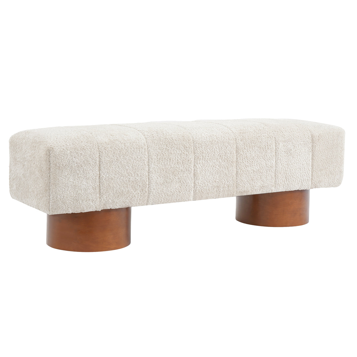 Beige Boucle Upholstered Indoor Dining Bench with Rubber & Plywood Frame, 61.02" L Modern Accent Bench, 250 lbs Capacity
