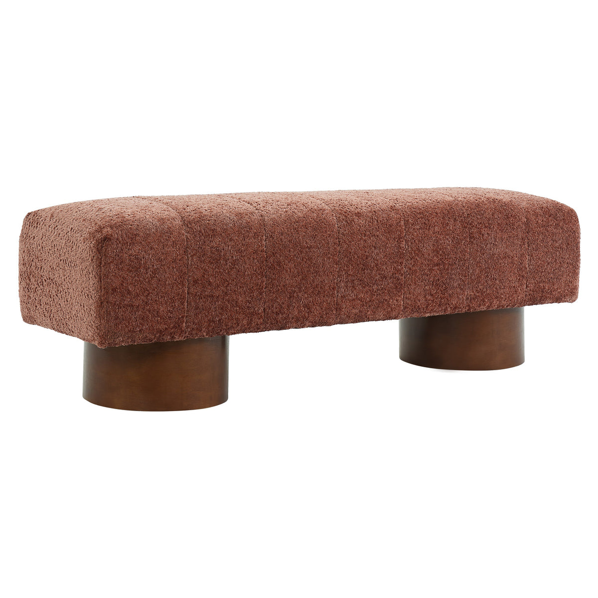 Rust Red Boucle Upholstered Indoor Dining Bench with Rubber & Plywood Frame, 61.02" L Modern Accent Bench in Rust Red Fabric, Sturdy Construction for 250 lbs Capacity