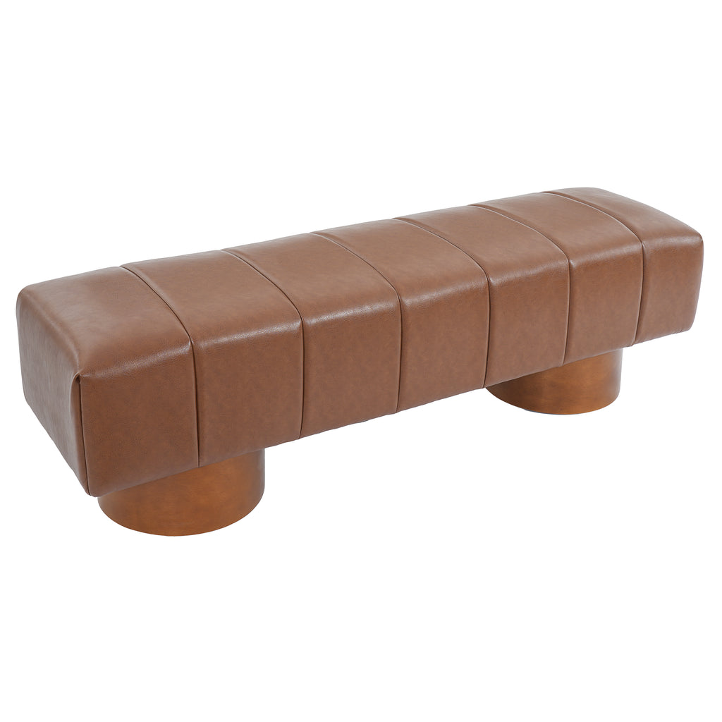 Brown PU Upholstered Indoor Dining Bench with Rubber & Plywood Frame, 61.02" L Modern Accent Bench, 250 lbs Capacity
