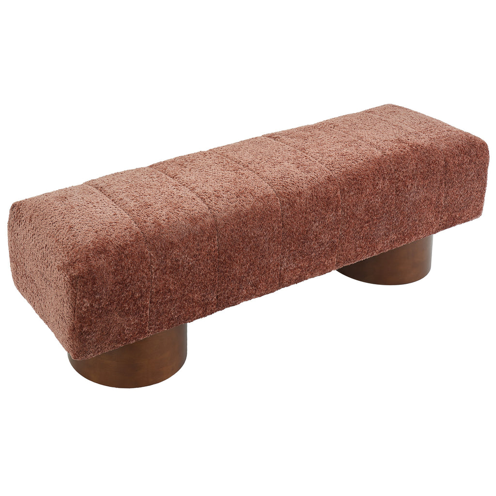 Rust Red Boucle Upholstered Indoor Dining Bench with Rubber & Plywood Frame, 61.02" L Modern Accent Bench in Rust Red Fabric, Sturdy Construction for 250 lbs Capacity