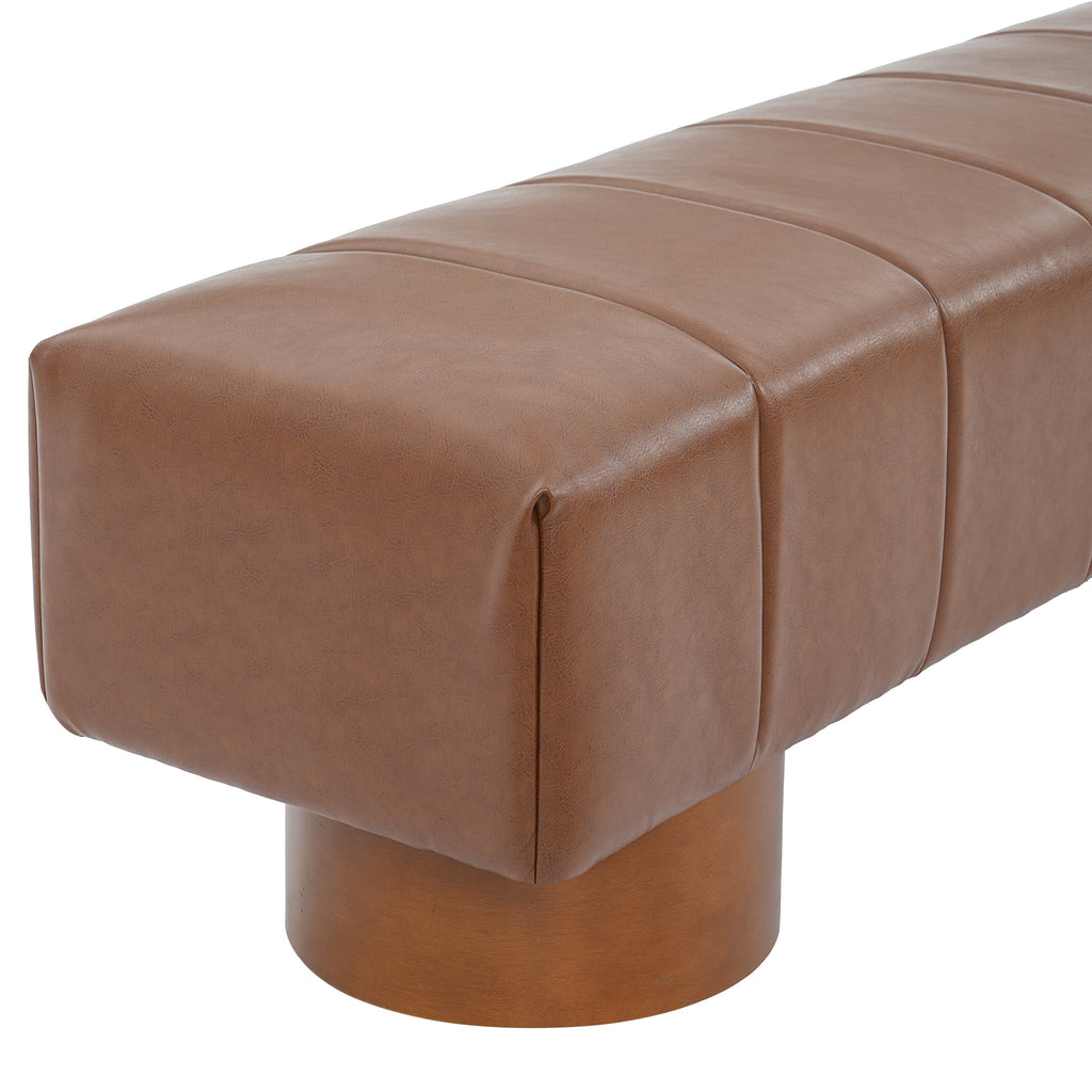 Brown PU Upholstered Indoor Dining Bench with Rubber & Plywood Frame, 61.02" L Modern Accent Bench, 250 lbs Capacity