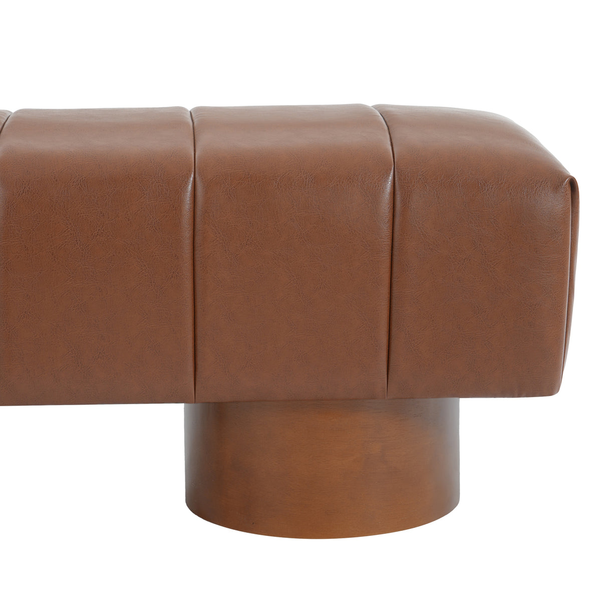 Brown PU Upholstered Indoor Dining Bench with Rubber & Plywood Frame, 61.02" L Modern Accent Bench, 250 lbs Capacity