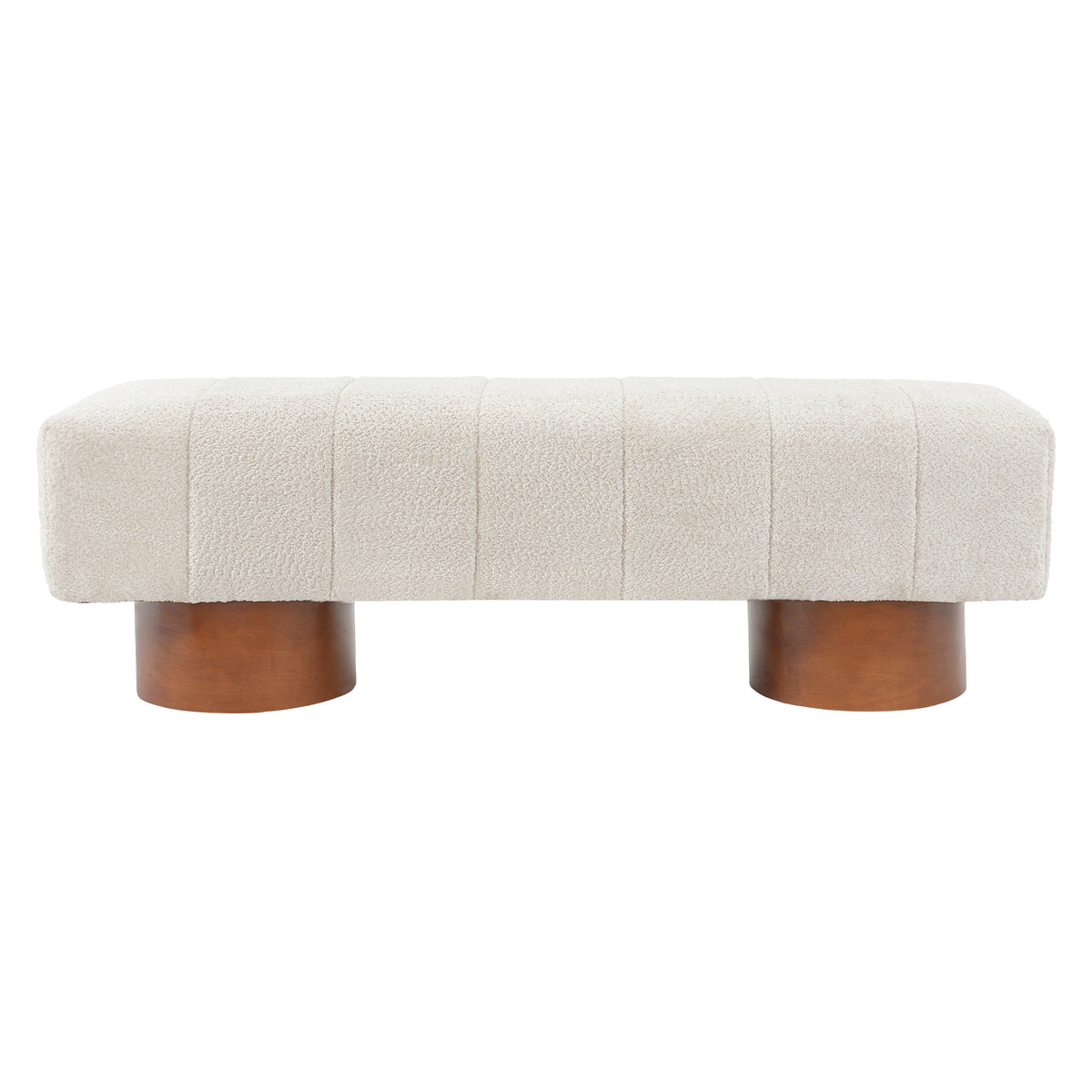 Beige Boucle Upholstered Indoor Dining Bench with Rubber & Plywood Frame, 61.02" L Modern Accent Bench, 250 lbs Capacity