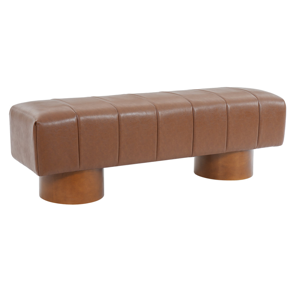 Brown PU Upholstered Indoor Dining Bench with Rubber & Plywood Frame, 61.02" L Modern Accent Bench, 250 lbs Capacity
