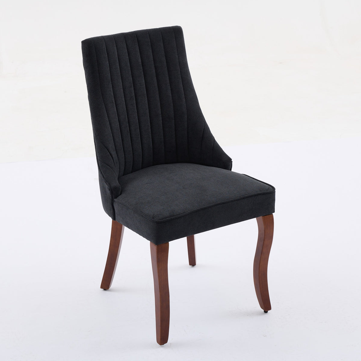 Upholstered Accent Chair for Dining Room with Curved Solid Wood Legs,Set of 2 (Black)