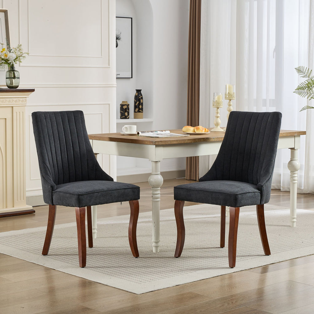 Upholstered Accent Chair for Dining Room with Curved Solid Wood Legs,Set of 2 (Black)
