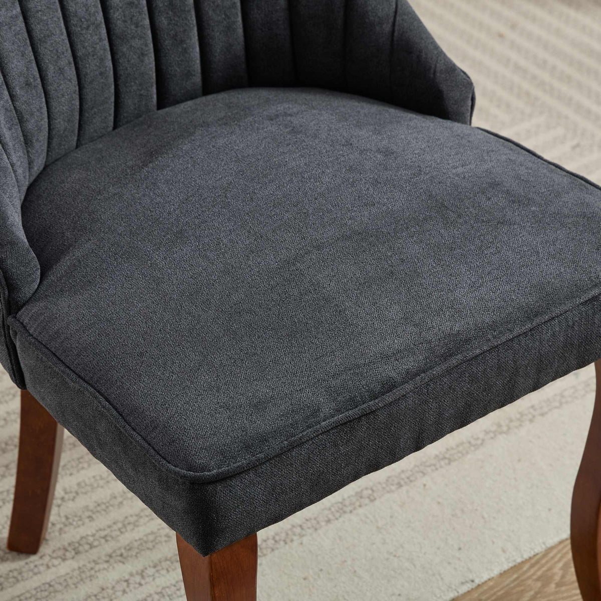 Upholstered Accent Chair for Dining Room with Curved Solid Wood Legs,Set of 2 (Black)