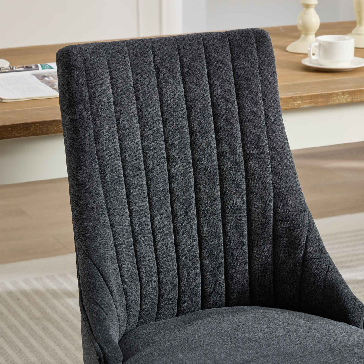 Upholstered Accent Chair for Dining Room with Curved Solid Wood Legs,Set of 2 (Black)
