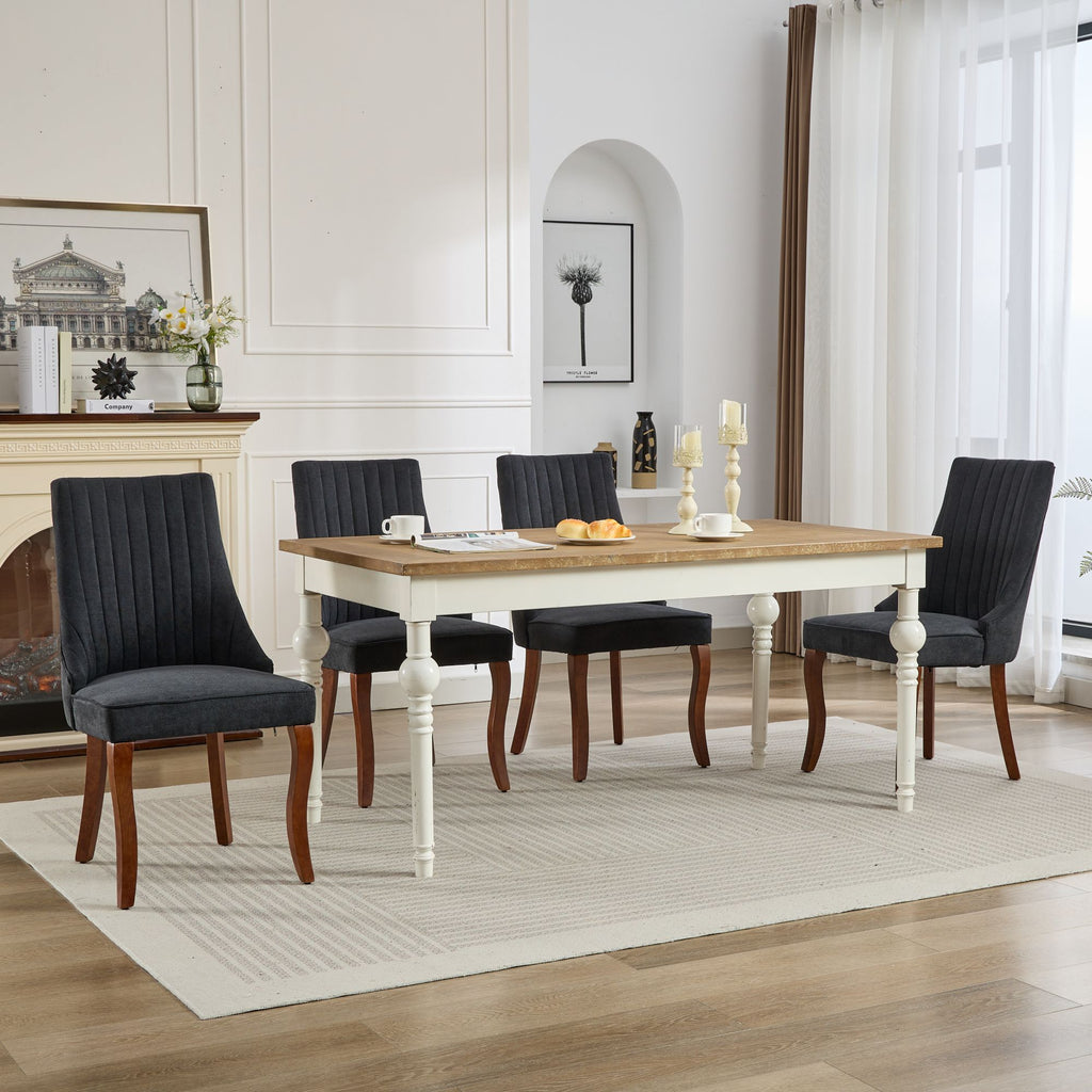 Upholstered Accent Chair for Dining Room with Curved Solid Wood Legs,Set of 2 (Black)