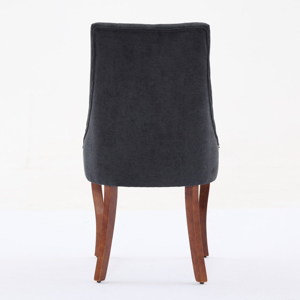 Upholstered Accent Chair for Dining Room with Curved Solid Wood Legs,Set of 2 (Black)
