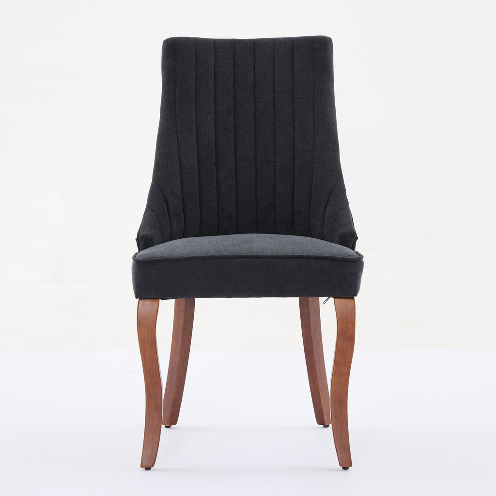 Upholstered Accent Chair for Dining Room with Curved Solid Wood Legs,Set of 2 (Black)