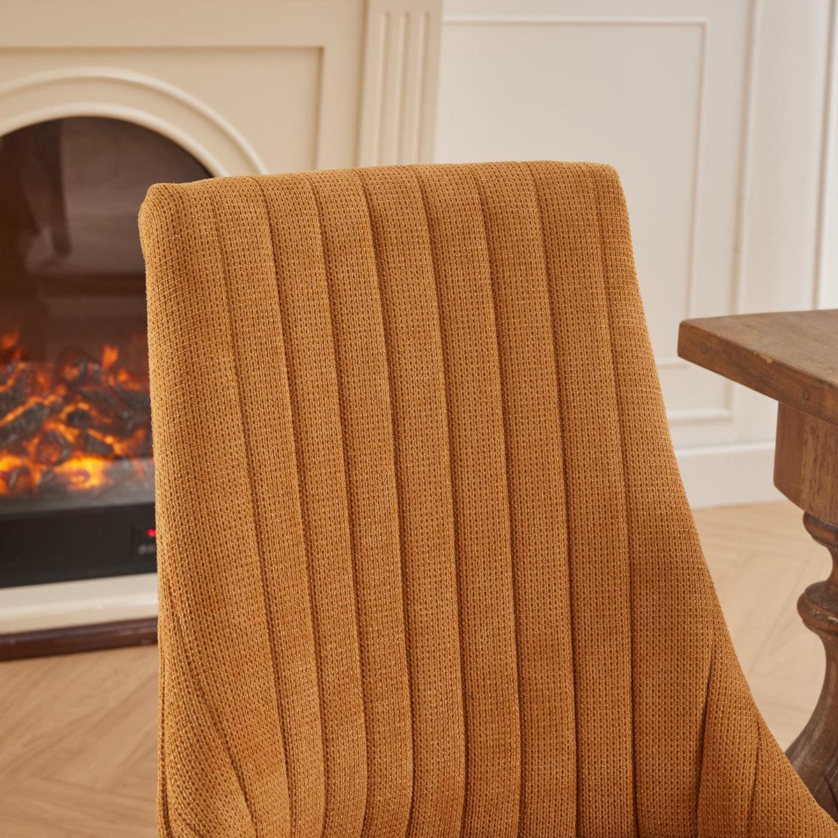 Upholstered Accent Chair for Dining Room with Curved Solid Wood Legs,Set of 2