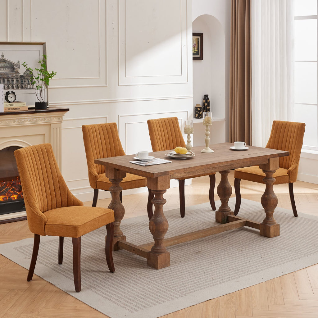 Upholstered Accent Chair for Dining Room with Curved Solid Wood Legs,Set of 2