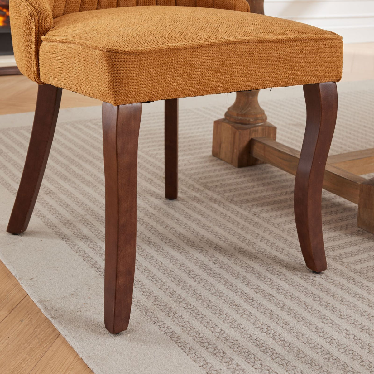 Upholstered Accent Chair for Dining Room with Curved Solid Wood Legs,Set of 2