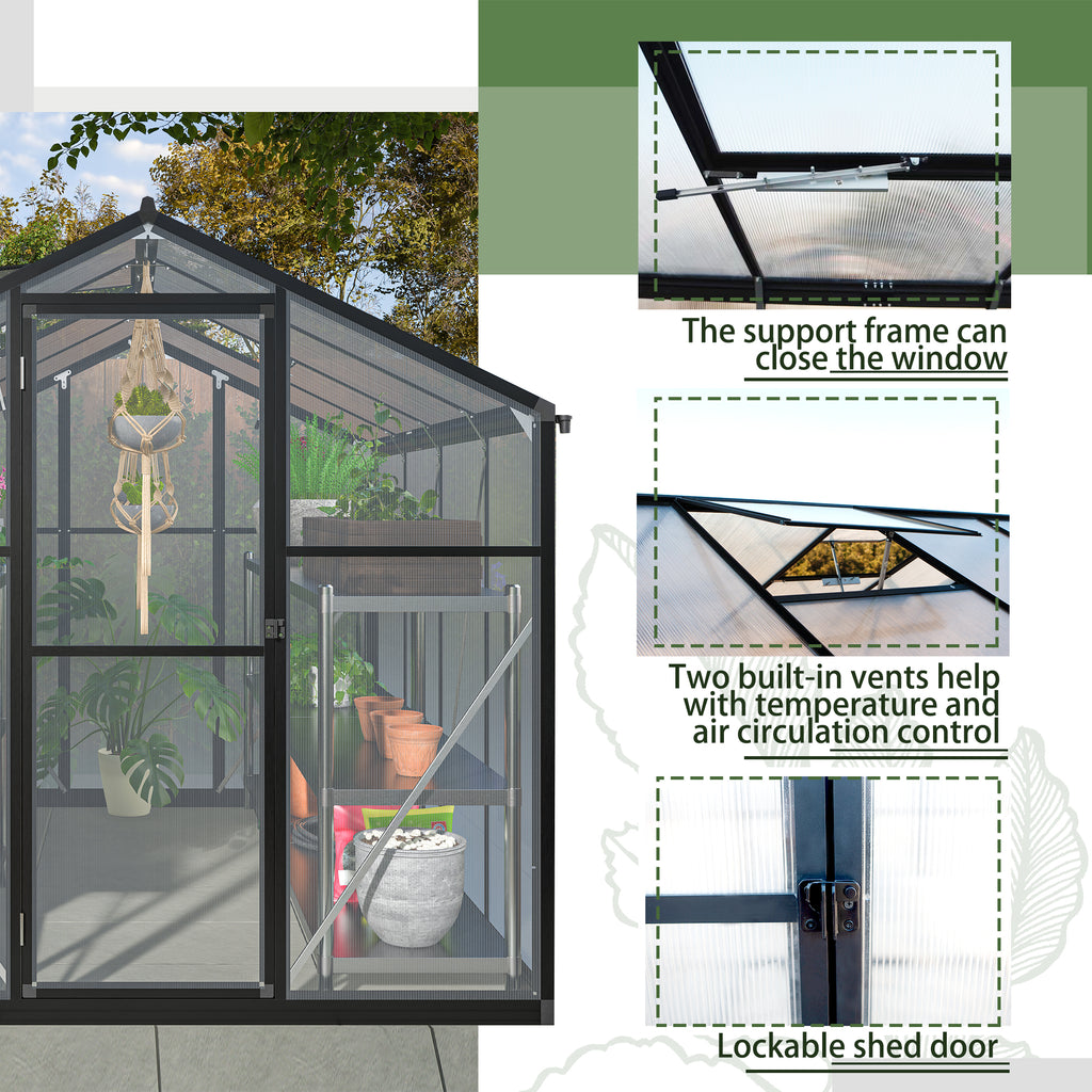 6x8 FT Greenhouse for Outdoors, Polycarbonate Greenhouse with Quick Setup Structure and Roof Vent