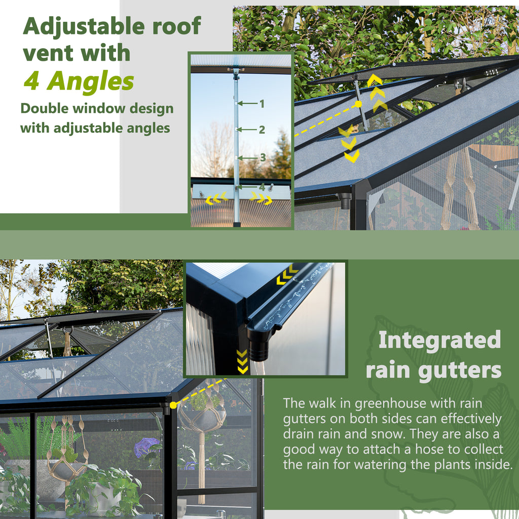 6x8 FT Greenhouse for Outdoors, Polycarbonate Greenhouse with Quick Setup Structure and Roof Vent