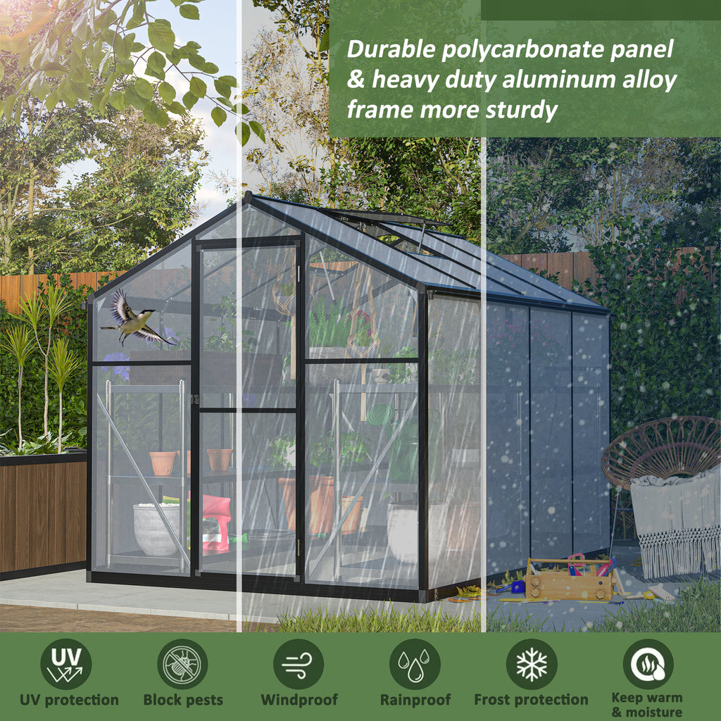 6x8 FT Greenhouse for Outdoors, Polycarbonate Greenhouse with Quick Setup Structure and Roof Vent