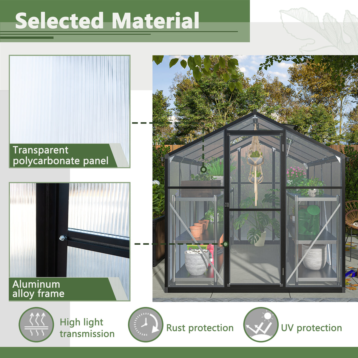6x8 FT Greenhouse for Outdoors, Polycarbonate Greenhouse with Quick Setup Structure and Roof Vent
