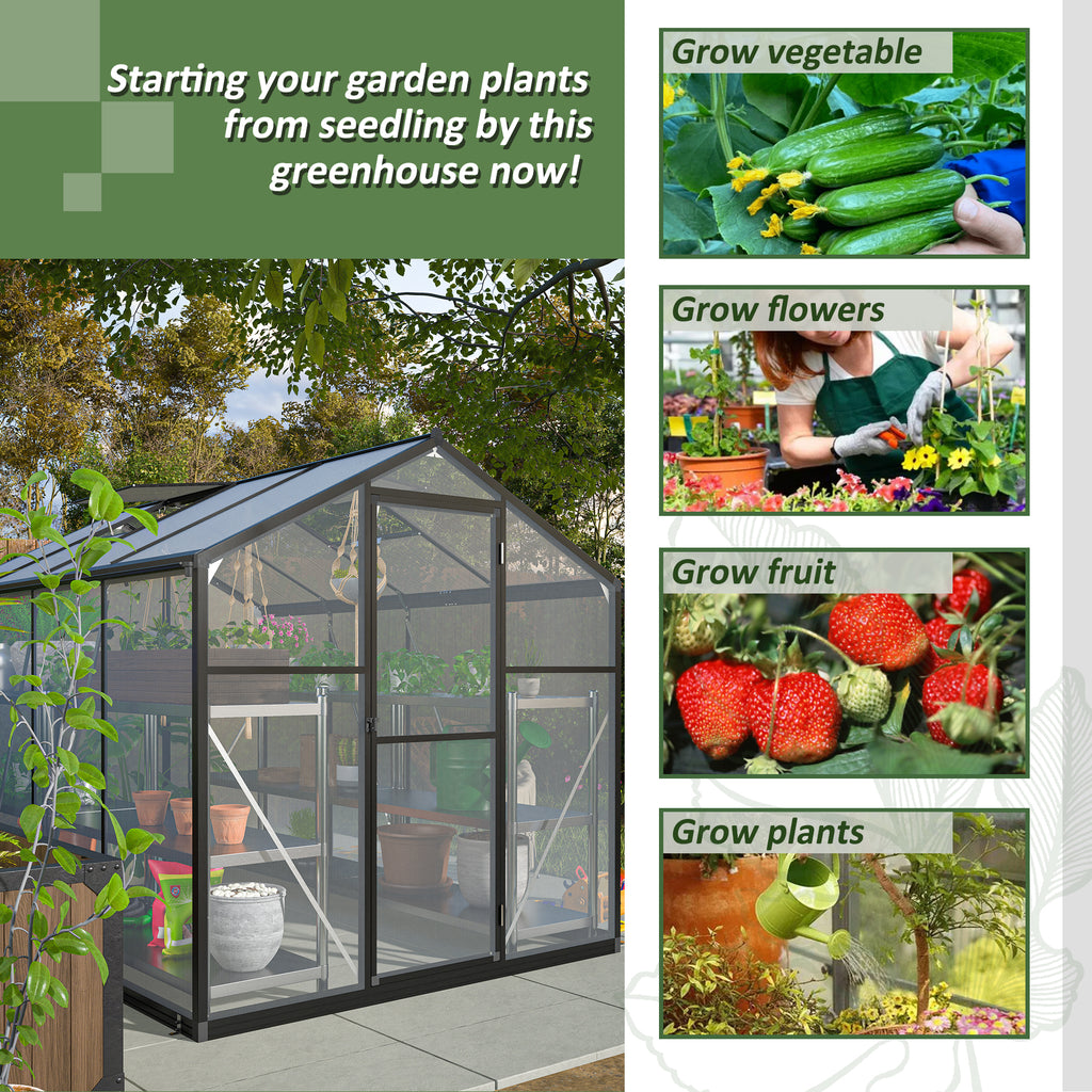 6x8 FT Greenhouse for Outdoors, Polycarbonate Greenhouse with Quick Setup Structure and Roof Vent