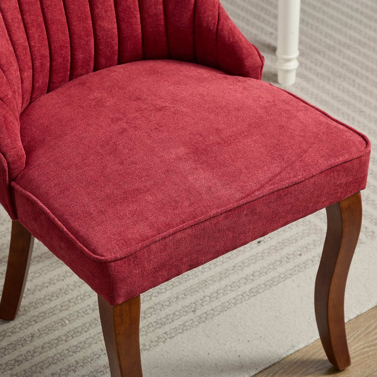 Upholstered Accent Chair for Dining Room with Curved Solid Wood Legs,Set of 2 (Wine Red)