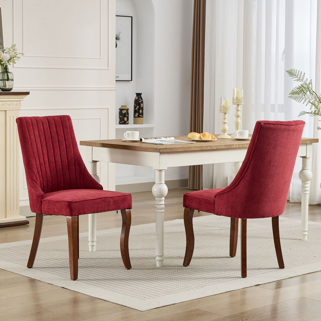 Upholstered Accent Chair for Dining Room with Curved Solid Wood Legs,Set of 2 (Wine Red)
