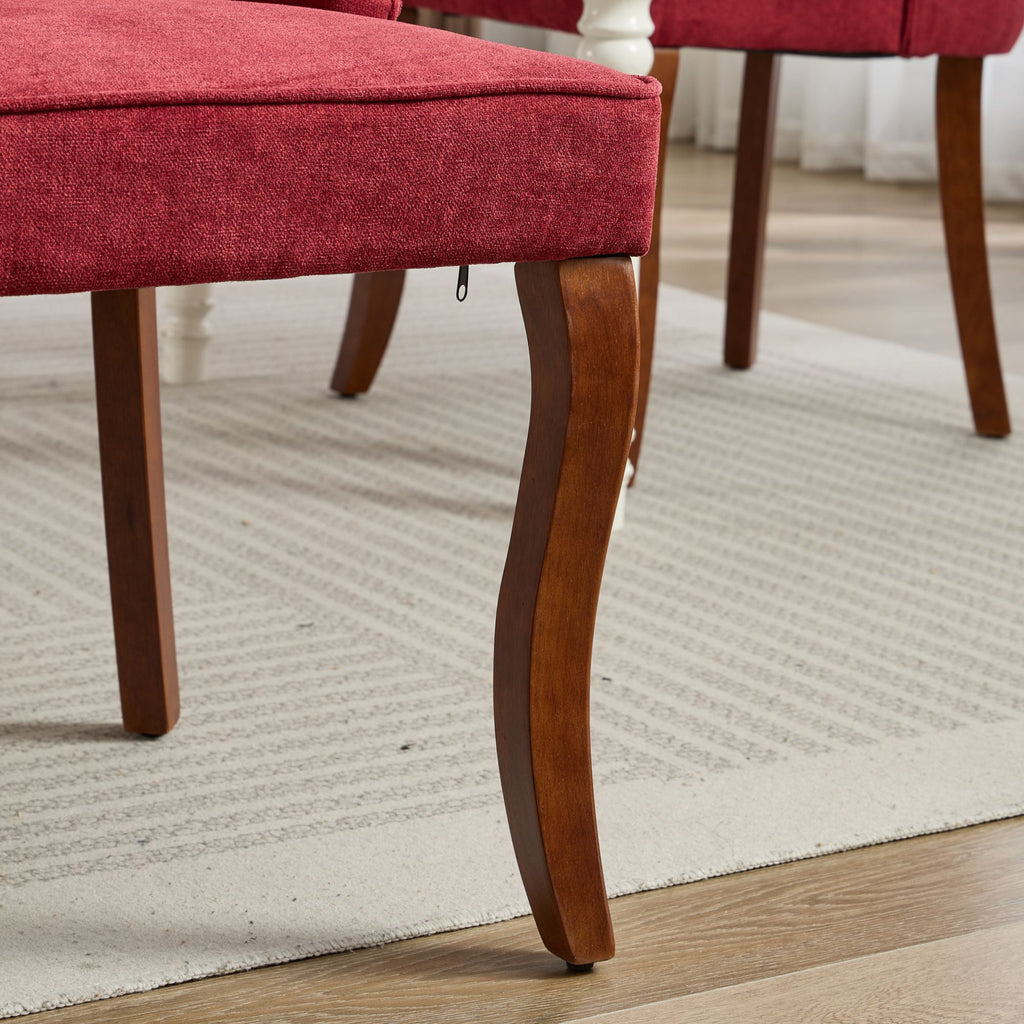Upholstered Accent Chair for Dining Room with Curved Solid Wood Legs,Set of 2 (Wine Red)