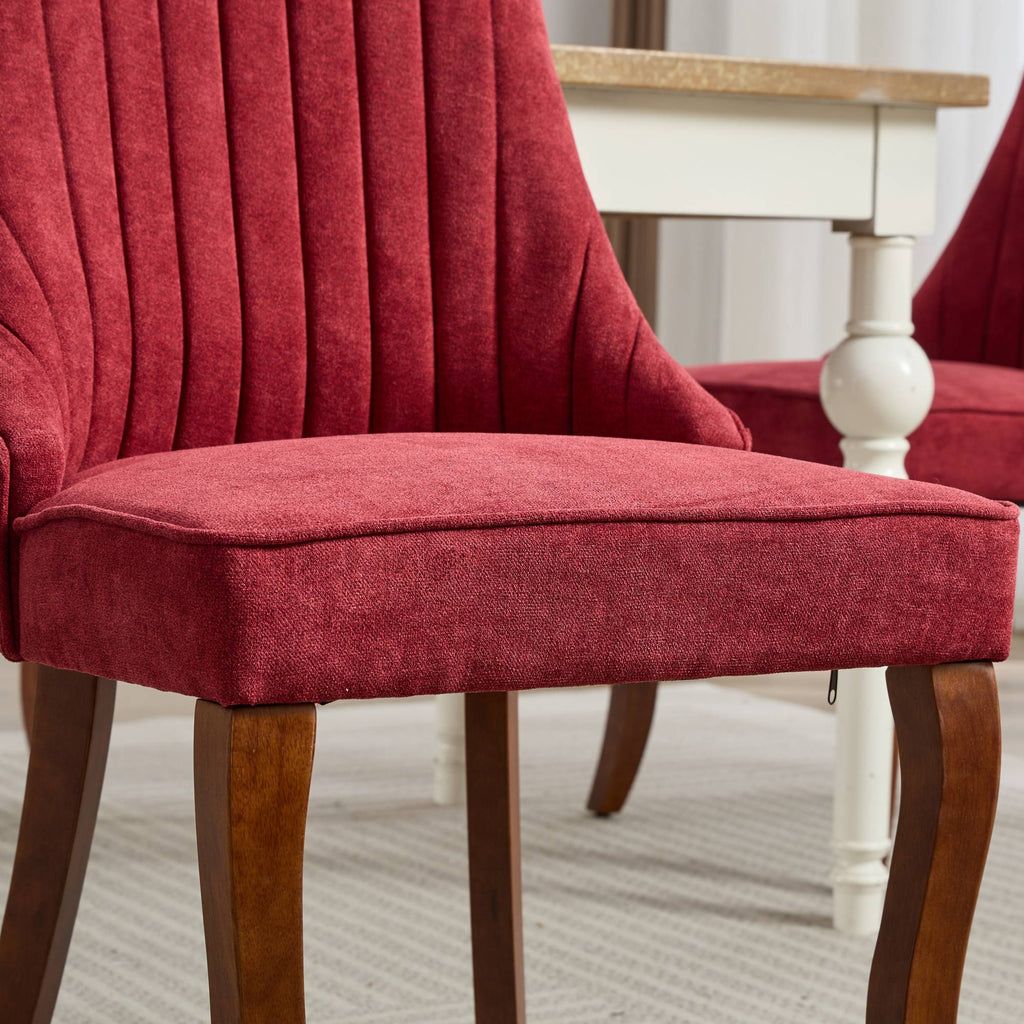 Upholstered Accent Chair for Dining Room with Curved Solid Wood Legs,Set of 2 (Wine Red)
