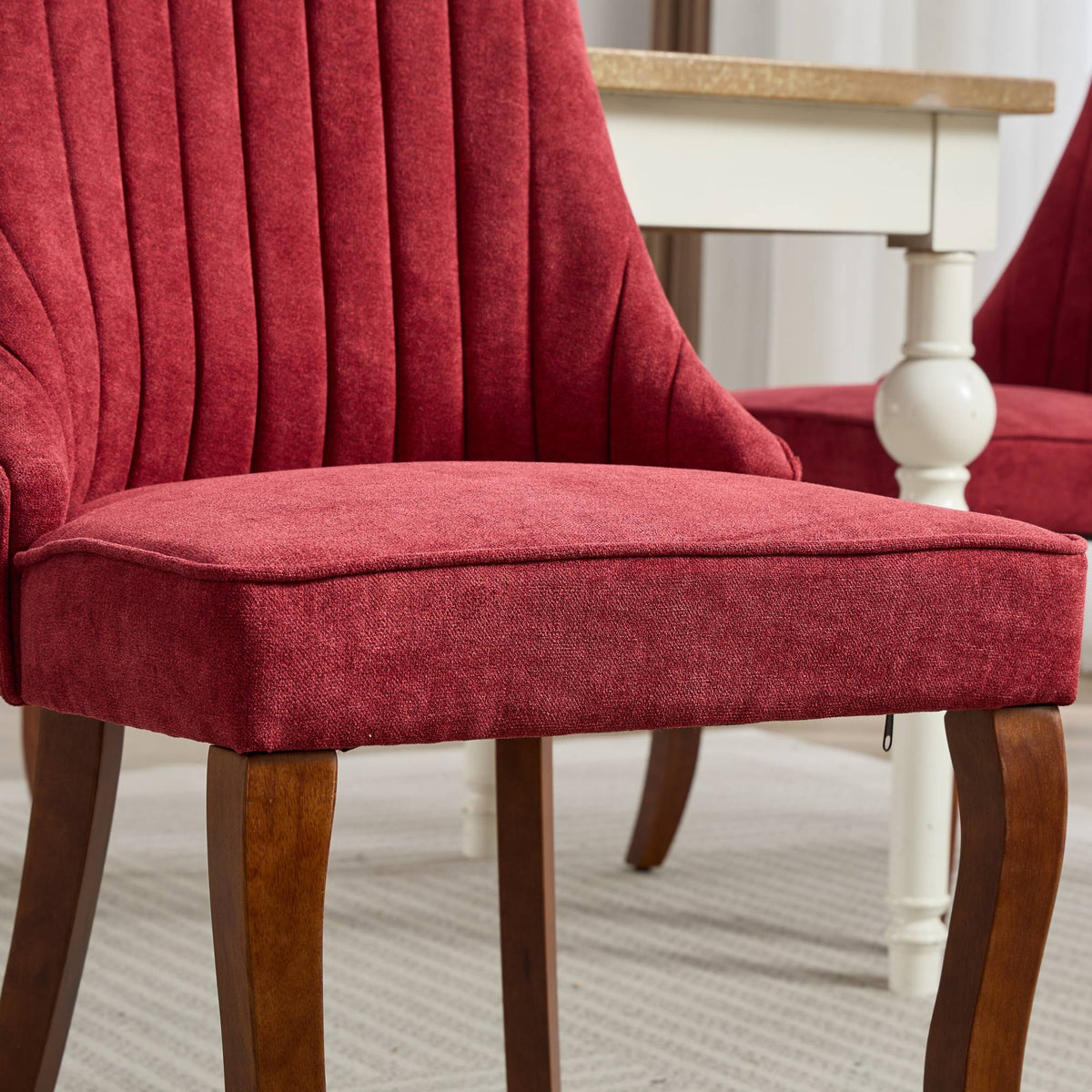 Upholstered Accent Chair for Dining Room with Curved Solid Wood Legs,Set of 2 (Wine Red)
