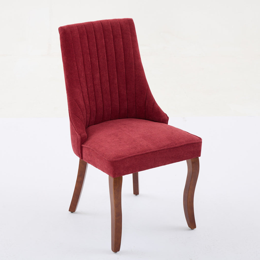 Upholstered Accent Chair for Dining Room with Curved Solid Wood Legs,Set of 2 (Wine Red)