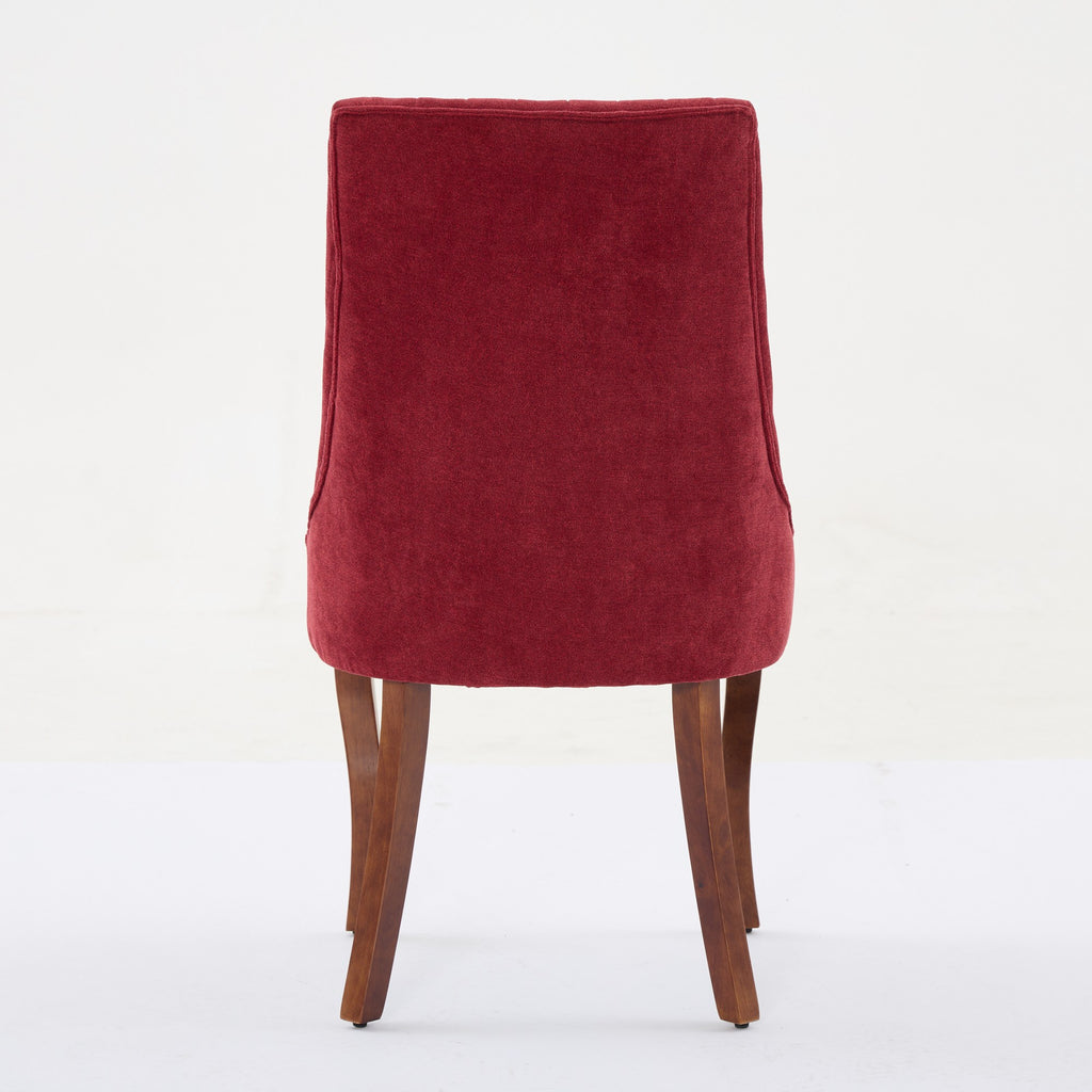 Upholstered Accent Chair for Dining Room with Curved Solid Wood Legs,Set of 2 (Wine Red)